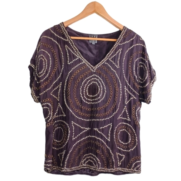 Haute Hippie 100% Silk Funky Boho Metal Embroidered Blouse - Picture 1 of 13